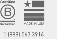 B Corp logo, Made in US banner and 800 #